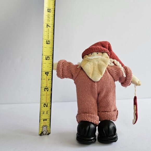 Vintage Cloth Cottagecore Santa Doll Ornament 6.5" Scandinavian Style Holiday - Picture 7 of 9